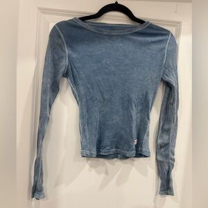 Alexander Wang Denim Blue Ribbed Long Sleeve Top